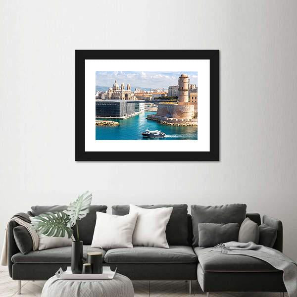Saint Jean Castle And Cathedral De La Major Canvas Wall Art-1 Piece-Framed Print-20" x 16"-Tiaracle