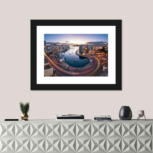 Saint Julien And Spinola Bay At Dawn Malta Canvas Wall Art-1 Piece-Framed Print-30" x 20"-Tiaracle