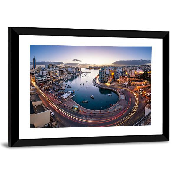 Saint Julien And Spinola Bay At Dawn Malta Canvas Wall Art-5 Horizontal-Gallery Wrap-22" x 12"-Tiaracle