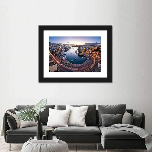 Saint Julien And Spinola Bay At Dawn Malta Canvas Wall Art-5 Horizontal-Gallery Wrap-22" x 12"-Tiaracle