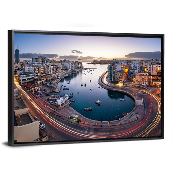 Saint Julien And Spinola Bay At Dawn Malta Canvas Wall Art-5 Horizontal-Gallery Wrap-22" x 12"-Tiaracle
