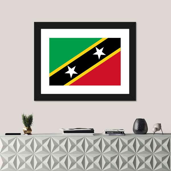 Saint Kitts And Nevis Flag Canvas Wall Art-1 Piece-Framed Print-30" x 20"-Tiaracle