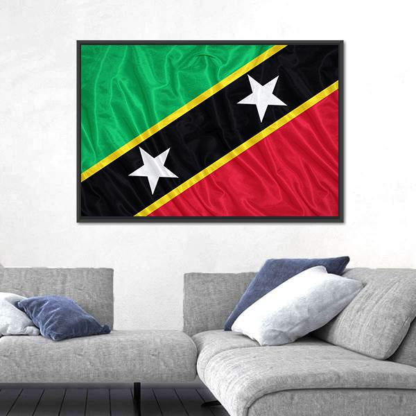 Saint Kitts & Nevis Flag Canvas Wall Art-5 Horizontal-Gallery Wrap-22" x 12"-Tiaracle