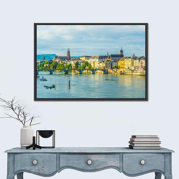 Saint Martin Church In Switzerland Canvas Wall Art-1 Piece-Floating Frame-24" x 16"-Tiaracle