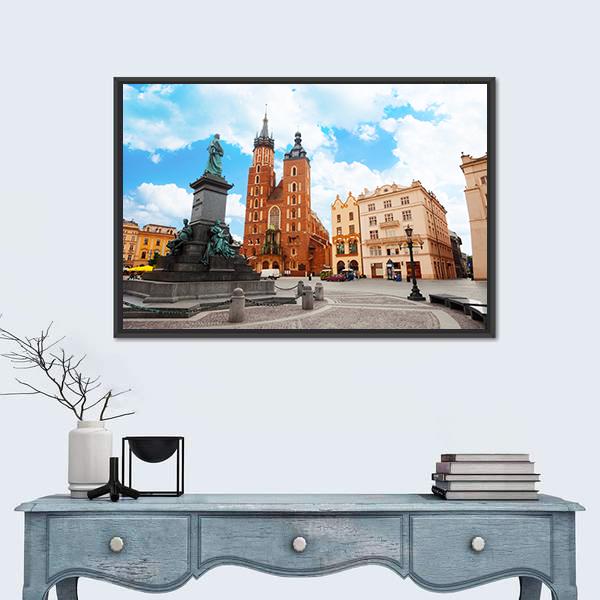 Saint Mary's Basilica In Krakow Poland Canvas Wall Art-1 Piece-Floating Frame-24" x 16"-Tiaracle