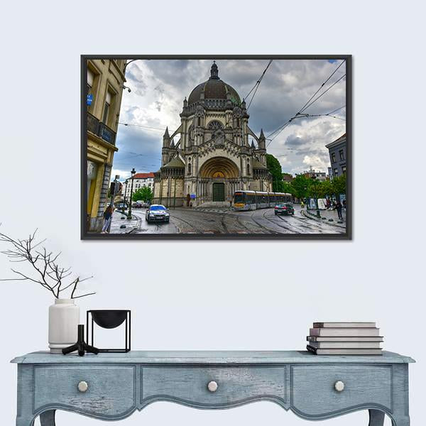 Saint Mary’s Royal Church In Brussels Canvas Wall Art-1 Piece-Floating Frame-36" x 24"-Tiaracle