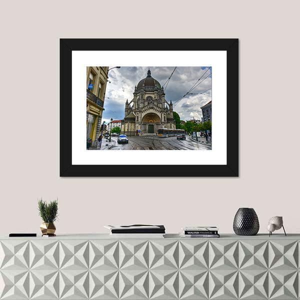 Saint Mary’s Royal Church In Brussels Canvas Wall Art-1 Piece-Framed Print-42" x 14"-Tiaracle