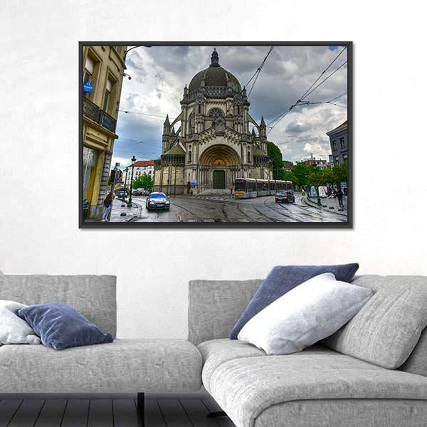 Saint Mary’s Royal Church In Brussels Canvas Wall Art-5 Horizontal-Gallery Wrap-22" x 12"-Tiaracle