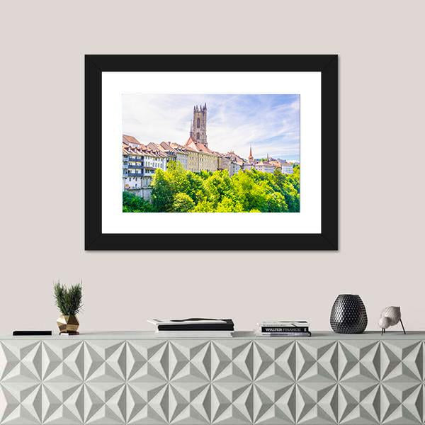 Saint Nicholas Cathedral At Fribourg Canvas Wall Art-1 Piece-Framed Print-20" x 16"-Tiaracle