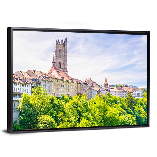 Saint Nicholas Cathedral At Fribourg Canvas Wall Art-3 Horizontal-Gallery Wrap-25" x 16"-Tiaracle