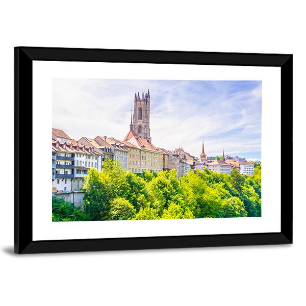 Saint Nicholas Cathedral At Fribourg Canvas Wall Art-3 Horizontal-Gallery Wrap-25" x 16"-Tiaracle