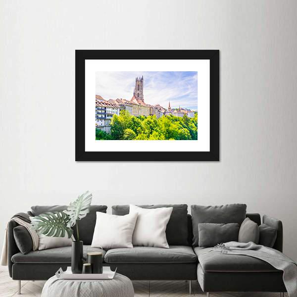 Saint Nicholas Cathedral At Fribourg Canvas Wall Art-3 Horizontal-Gallery Wrap-25" x 16"-Tiaracle