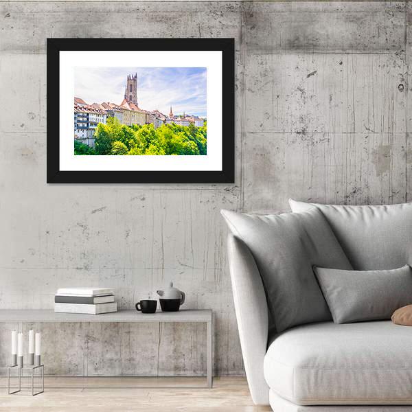 Saint Nicholas Cathedral At Fribourg Canvas Wall Art-3 Horizontal-Gallery Wrap-25" x 16"-Tiaracle