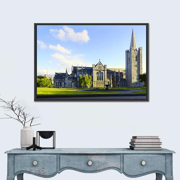Saint Patrick Cathedral In Dublin Canvas Wall Art-1 Piece-Floating Frame-24" x 16"-Tiaracle