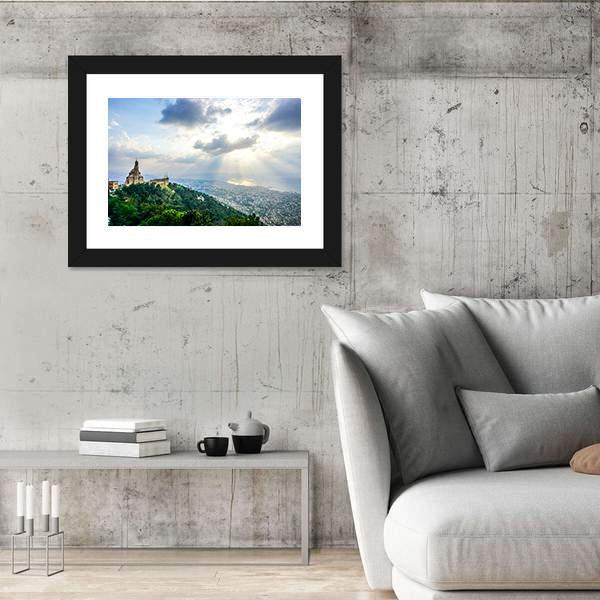 Saint Paul Basilica Jounieh Landscape At Sunset Canvas Wall Art-3 Horizontal-Gallery Wrap-25" x 16"-Tiaracle