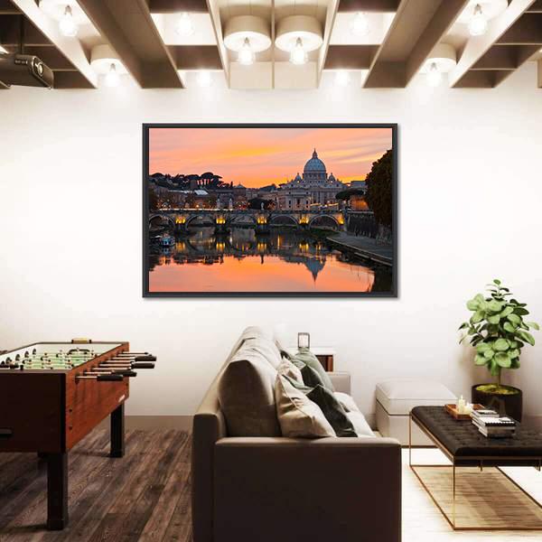 Saint Peter Basilica At Sunset Canvas Wall Art-1 Piece-Floating Frame-24" x 16"-Tiaracle