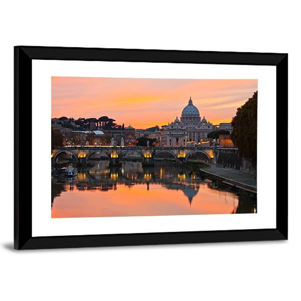 Saint Peter Basilica At Sunset Canvas Wall Art-5 Horizontal-Gallery Wrap-22" x 12"-Tiaracle