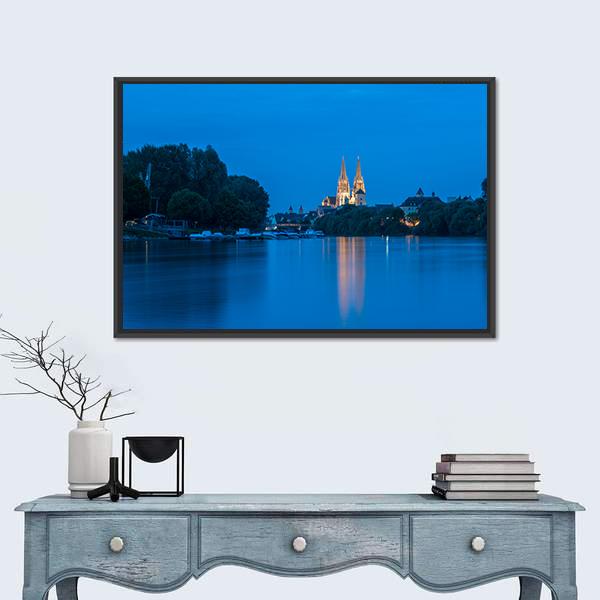 Saint Peter Cathedral At Blue Hour Canvas Wall Art-1 Piece-Floating Frame-24" x 16"-Tiaracle