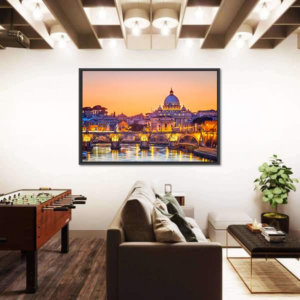 Saint Peter Cathedral At Night In Rome Canvas Wall Art-5 Horizontal-Gallery Wrap-22" x 12"-Tiaracle