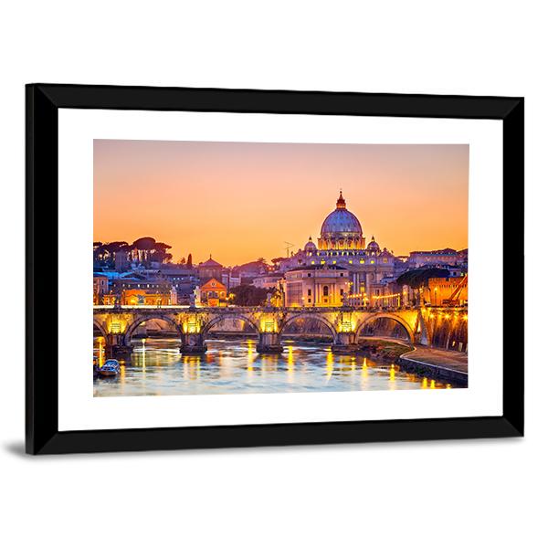 Saint Peter Cathedral At Night In Rome Canvas Wall Art-5 Horizontal-Gallery Wrap-22" x 12"-Tiaracle