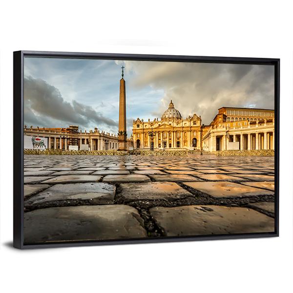 Saint Peter Square And Saint Peter Basilica In The Morning Vatican Canvas Wall Art-3 Horizontal-Gallery Wrap-25" x 16"-Tiaracle