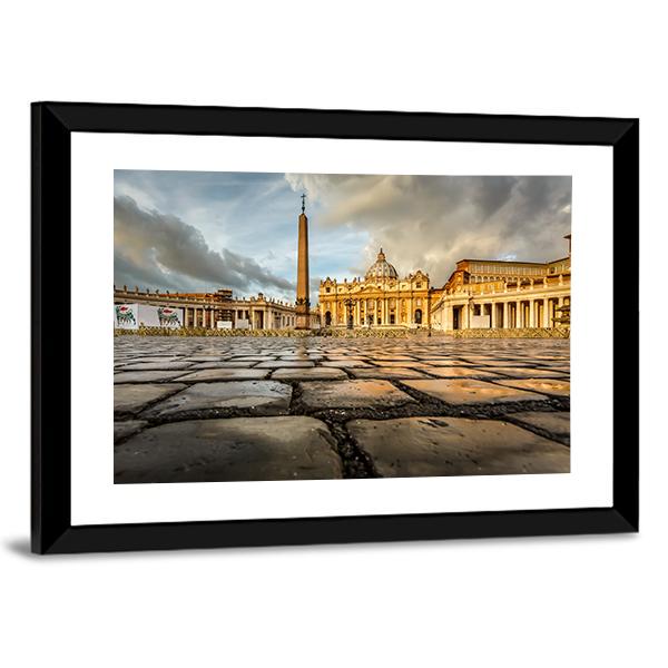 Saint Peter Square And Saint Peter Basilica In The Morning Vatican Canvas Wall Art-3 Horizontal-Gallery Wrap-25" x 16"-Tiaracle