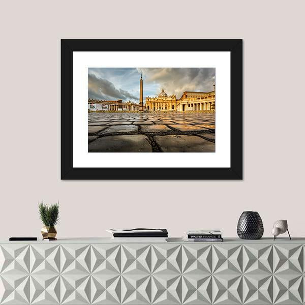 Saint Peter Square And Saint Peter Basilica In The Morning Vatican Canvas Wall Art-3 Horizontal-Gallery Wrap-25" x 16"-Tiaracle