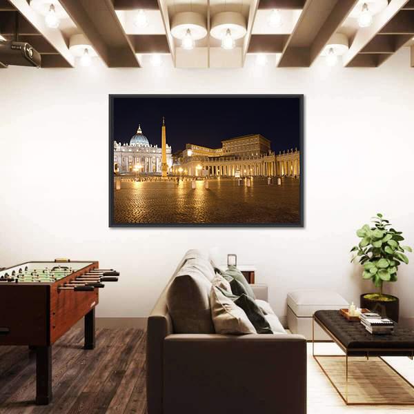 Saint Peter's Square At Night Vatican Canvas Wall Art-1 Piece-Floating Frame-24" x 16"-Tiaracle