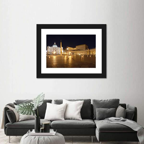 Saint Peter's Square At Night Vatican Canvas Wall Art-1 Piece-Framed Print-20" x 16"-Tiaracle