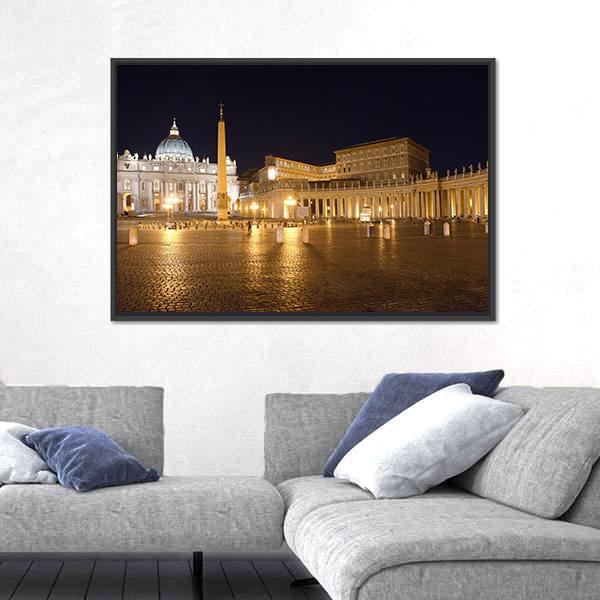 Saint Peter's Square At Night Vatican Canvas Wall Art-5 Horizontal-Gallery Wrap-22" x 12"-Tiaracle