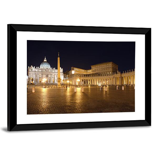 Saint Peter's Square At Night Vatican Canvas Wall Art-5 Horizontal-Gallery Wrap-22" x 12"-Tiaracle
