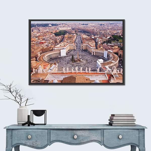 Saint Peter's Square In Vatican Canvas Wall Art-1 Piece-Floating Frame-36" x 24"-Tiaracle
