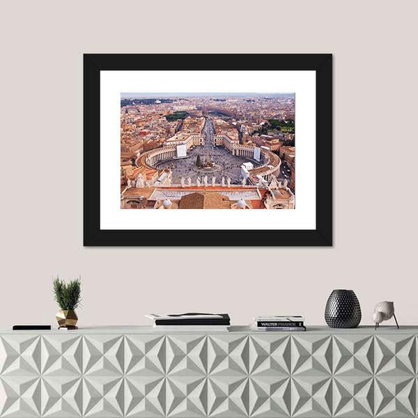Saint Peter's Square In Vatican Canvas Wall Art-1 Piece-Framed Print-30" x 20"-Tiaracle