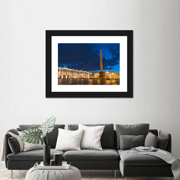 Saint Petersburg Night City Skyline Canvas Wall Art-1 Piece-Framed Print-20" x 16"-Tiaracle