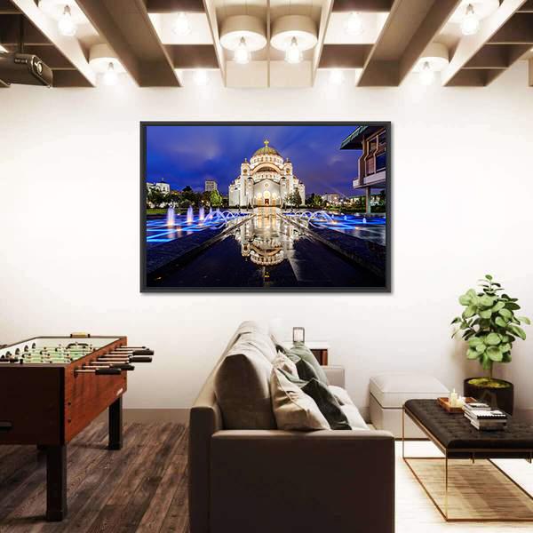 Saint Sava Temple With Fountain In Belgrade Canvas Wall Art-5 Horizontal-Gallery Wrap-22" x 12"-Tiaracle