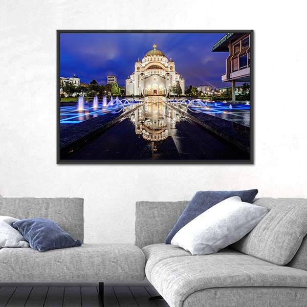 Saint Sava Temple With Fountain In Belgrade Canvas Wall Art-5 Horizontal-Gallery Wrap-22" x 12"-Tiaracle