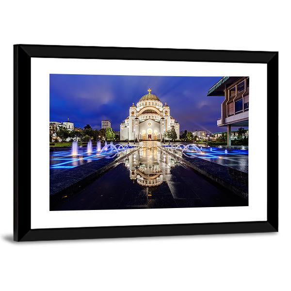 Saint Sava Temple With Fountain In Belgrade Canvas Wall Art-3 Horizontal-Gallery Wrap-25" x 16"-Tiaracle