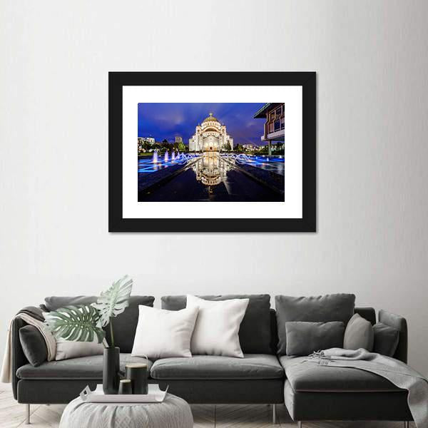 Saint Sava Temple With Fountain In Belgrade Canvas Wall Art-3 Horizontal-Gallery Wrap-25" x 16"-Tiaracle