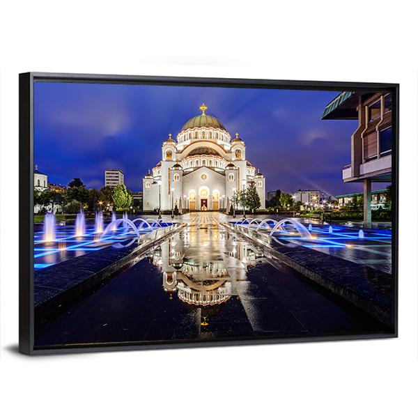 Saint Sava Temple With Fountain In Belgrade Canvas Wall Art-5 Horizontal-Gallery Wrap-22" x 12"-Tiaracle