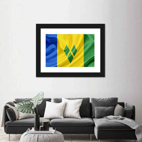 Saint Vincent And Grenadines Waving Flag Canvas Wall Art-1 Piece-Framed Print-20" x 16"-Tiaracle