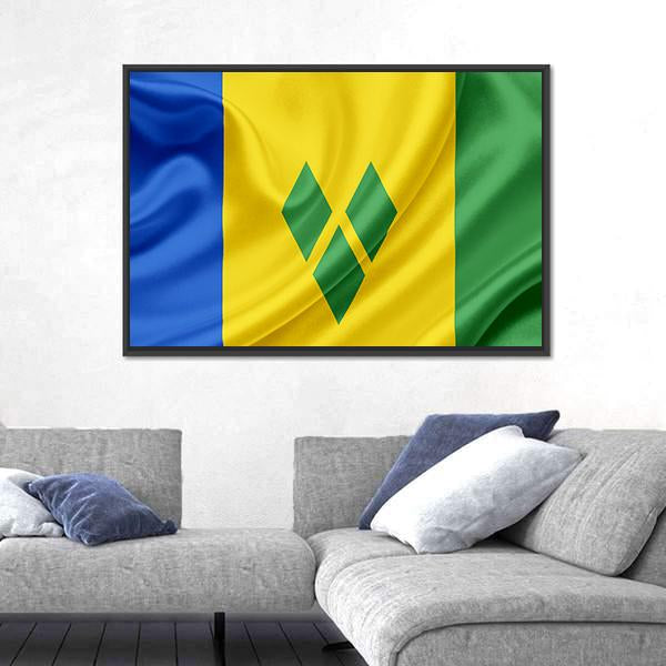 Saint Vincent And Grenadines Waving Flag Canvas Wall Art-5 Horizontal-Gallery Wrap-22" x 12"-Tiaracle