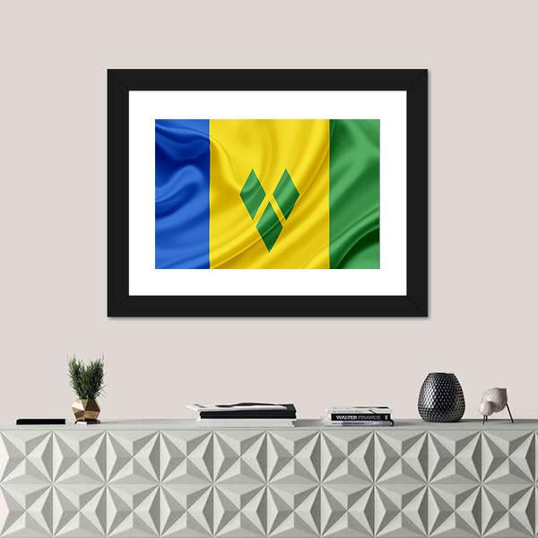 Saint Vincent And Grenadines Waving Flag Canvas Wall Art-5 Horizontal-Gallery Wrap-22" x 12"-Tiaracle