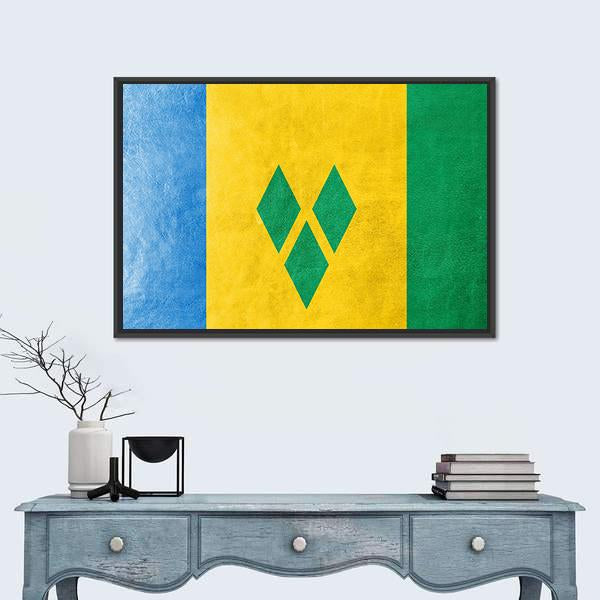 Saint Vincent And The Grenadines Flag Canvas Wall Art-1 Piece-Floating Frame-24" x 16"-Tiaracle