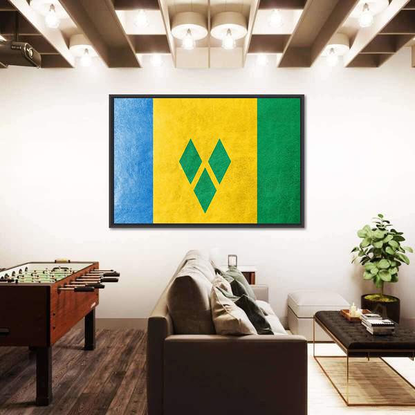 Saint Vincent And The Grenadines Flag Canvas Wall Art-3 Horizontal-Gallery Wrap-25" x 16"-Tiaracle