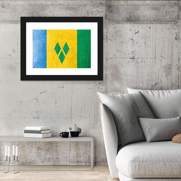 Saint Vincent And The Grenadines Flag Canvas Wall Art-3 Horizontal-Gallery Wrap-25" x 16"-Tiaracle