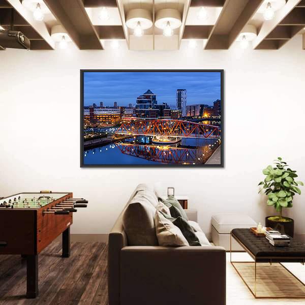 Salford Quays Skyline Canvas Wall Art-3 Horizontal-Gallery Wrap-25" x 16"-Tiaracle