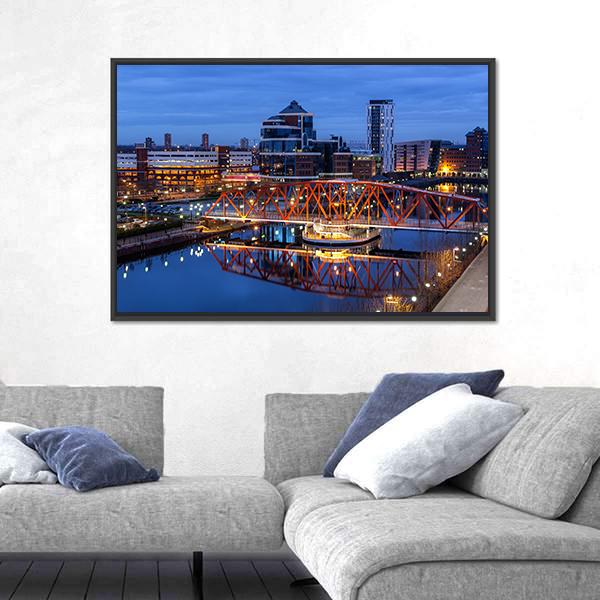 Salford Quays Skyline Canvas Wall Art-3 Horizontal-Gallery Wrap-25" x 16"-Tiaracle