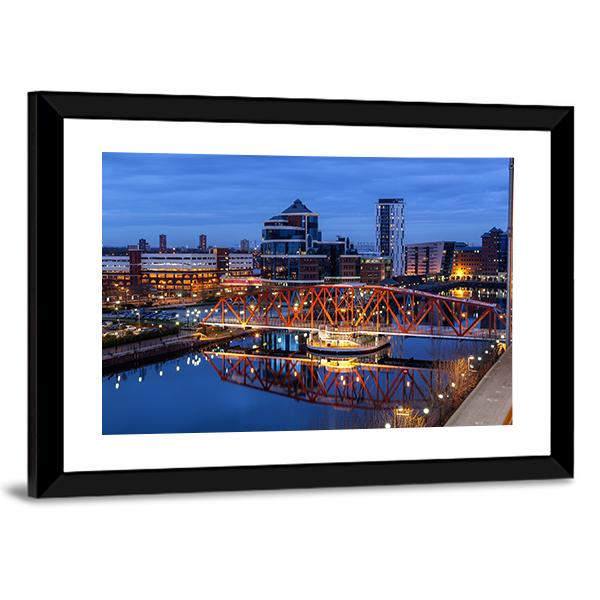Salford Quays Skyline Canvas Wall Art-3 Horizontal-Gallery Wrap-25" x 16"-Tiaracle