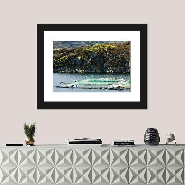 Salmon Farm Loch A Chairn Bhain Canvas Wall Art-1 Piece-Framed Print-20" x 16"-Tiaracle