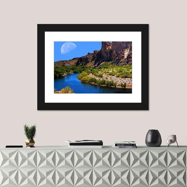 Salt River With Large Moon Canvas Wall Art-1 Piece-Framed Print-20" x 16"-Tiaracle